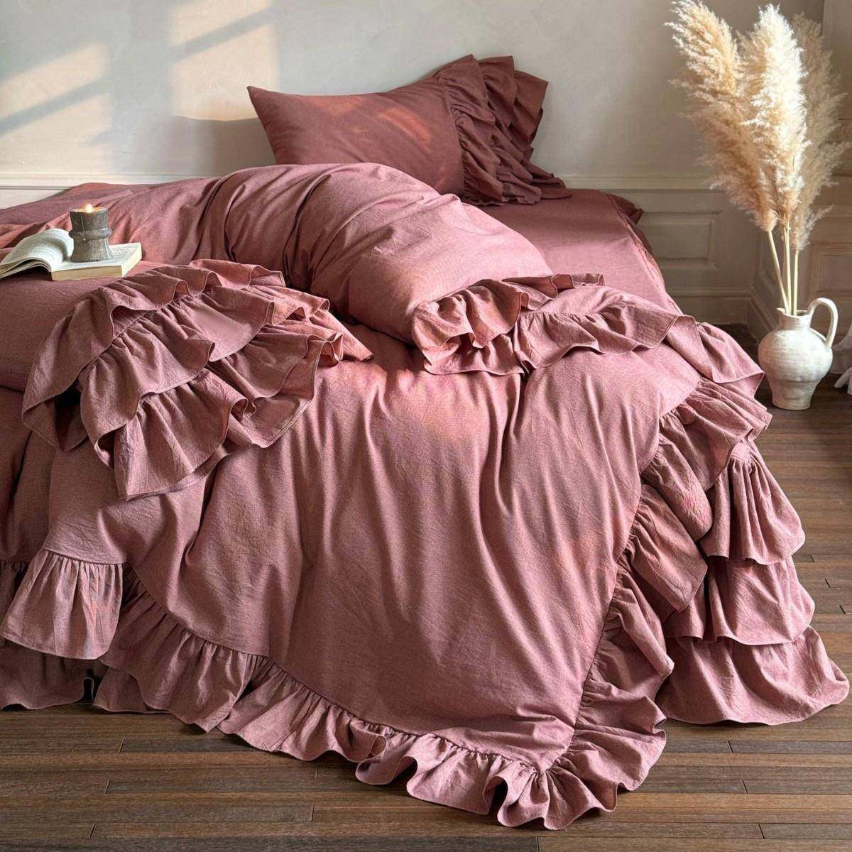 色织全棉水洗棉四件套简约舒适纯棉蛋糕裙床裙被套床品