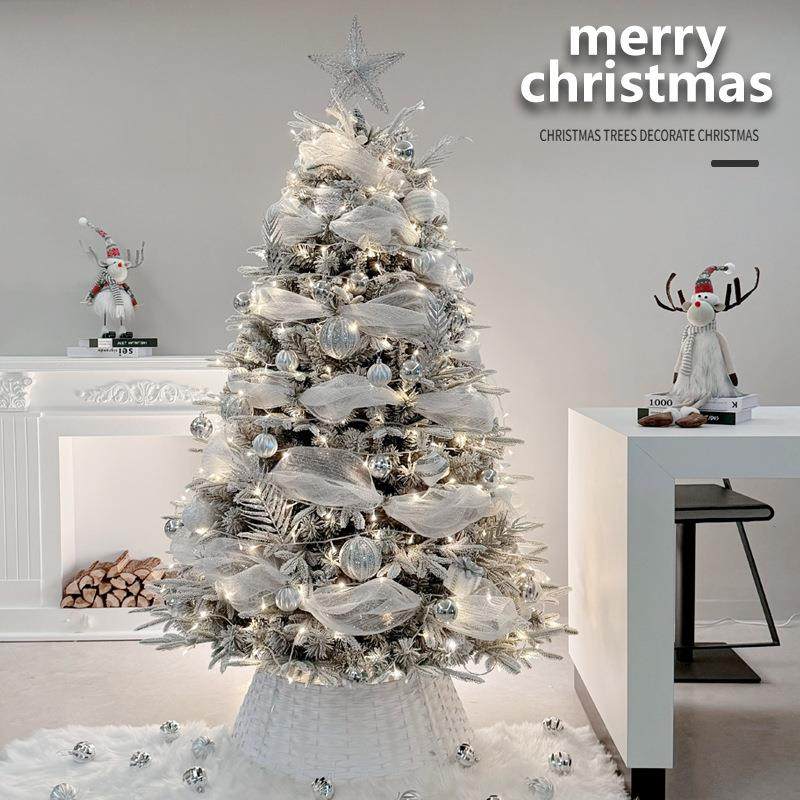 圣诞节落雪圣诞树套餐白色植绒1.5米仿真1.8雪花装饰雪景拍照布景
