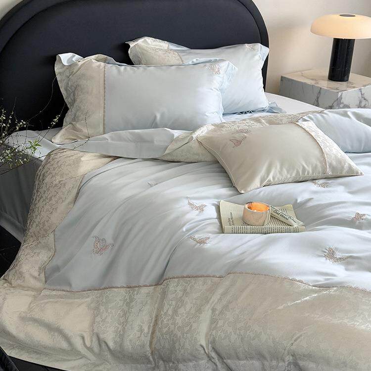 轻奢蝴蝶刺绣天丝棉四件套 四季柔软小清新被套套件床上用品