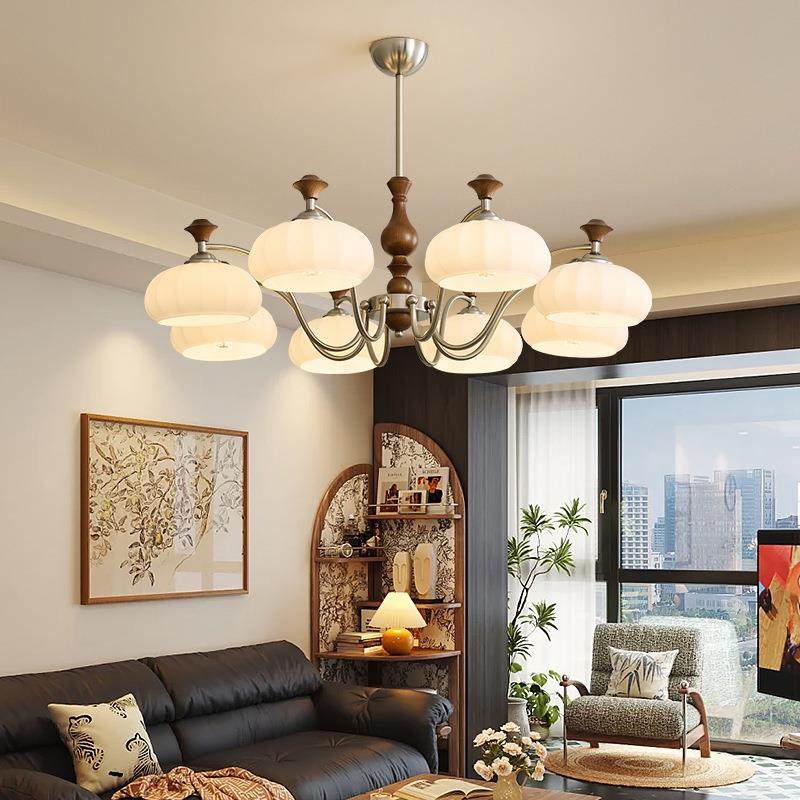 中古风客厅吊灯法式复古高级玻璃卧室灯vintage柿子灯艺术餐厅灯