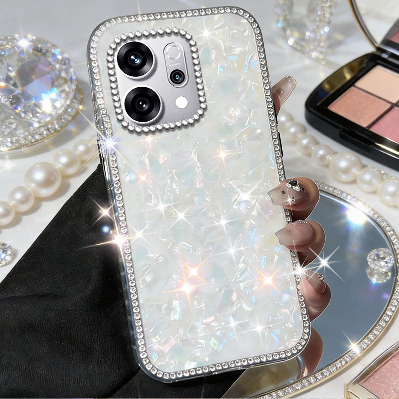 高级镶钻七彩贝壳适用OPPOReno14手机壳网红7女款7se防摔10保护套7/2026年9+高级感3全包11硅胶15C镶钻2Z新款