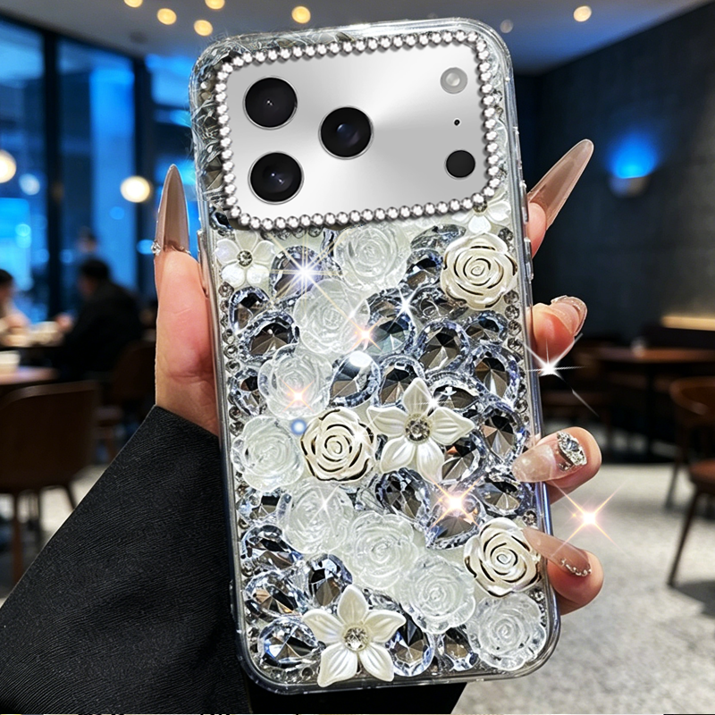 开花玫瑰高级满钻适用苹果iPhone17Promax手机壳保护套SE(第二代)女款12新品13防摔6s水钻Air镶钻8Plus透明15