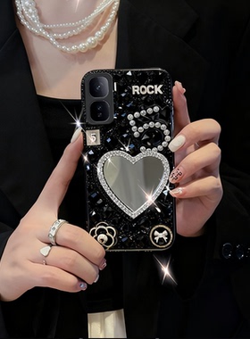 高级满钻补妆镜适用iqooneo10Pro+手机壳上档次10外壳9S防摔8新款Z7i保护套Z7x镶钻9S+女款10全包Z9x水钻8