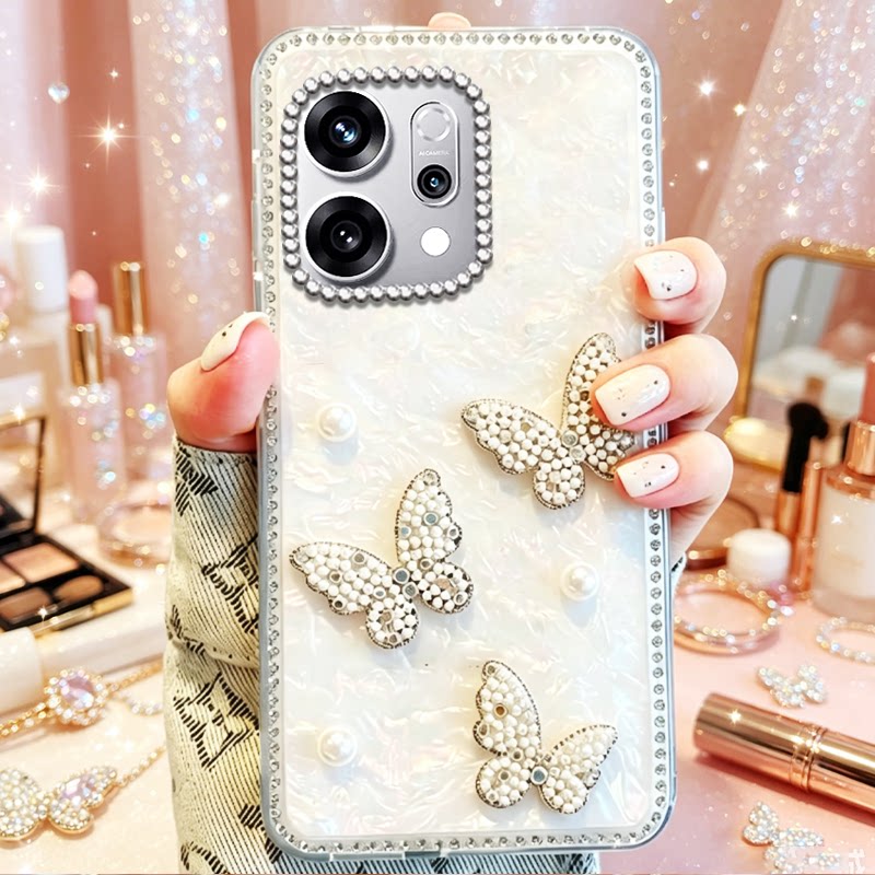 闪钻贝壳蝴蝶适用OPPOReno14手机壳巨好看8硅胶16小众15全包6 保护套9/2026年4软壳7se女款5 外壳2新品16新款