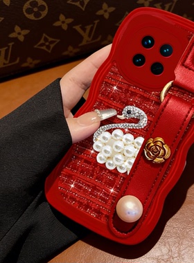 红色喜庆布艺小香风适用vivoX90手机壳喜庆7SE马年VivoX70保护套S18毛绒X100S/2026年X9本命年X50全包s12PRO