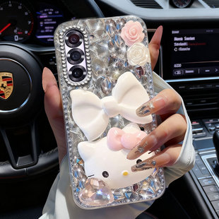 卡通KT猫镶钻适用三星zfold7手机壳防摔W25Flip保护套W25外壳ZFlip2全包W21上档次ZFold4本命年ZFlip1满钻