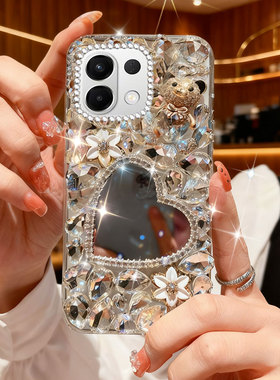 马年新款镶钻带镜子适用OPPOk13手机壳高端A3 高级感A3iplus新品A6max水钻A53 春节k9网红K11x防摔A5 小众