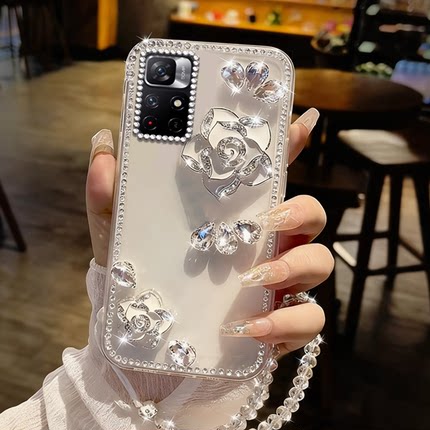 高级水钻玫瑰适用redmi红米Note11 5G手机壳防摔11T+女款14过年15新品14上档次17ultra马年12SUltra外壳8