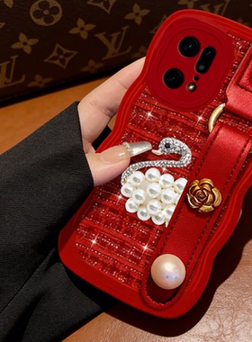 红色喜庆布艺小香风适用OPPOFindX5手机壳/2026年11毛绒GTNeo5本命年11马年10+春节10结婚V20新年款GTNeo5SE