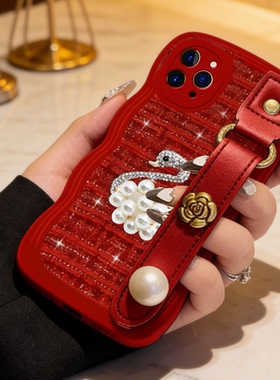 红色喜庆新年款适用苹果iPhone16Promax手机壳小香风15高级感13名媛11Pro本命年X全包SE(第二代)结婚6SPLus