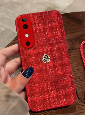 红色本命年布艺小香风适用vivoS19手机壳防摔S10冬天S19喜庆S30mini过年10结婚V27e全包S9外壳S16春节T1x秋冬