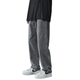 迈特优牛仔裤男秋冬款加绒直筒宽松阔腿长裤美式高街休闲裤子