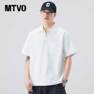 翻领T恤宽松半袖 MTVO迈特优半拉链短袖 冰丝夏季 polo衫 上衣服 男士