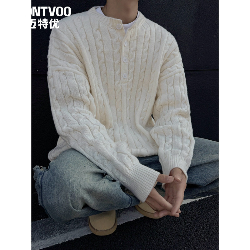 迈特优亨利领毛衣男款秋冬季编织麻花纹慵懒风长袖套头针织衫