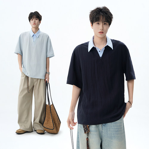 【潮流百搭】假两件棉麻polo衫