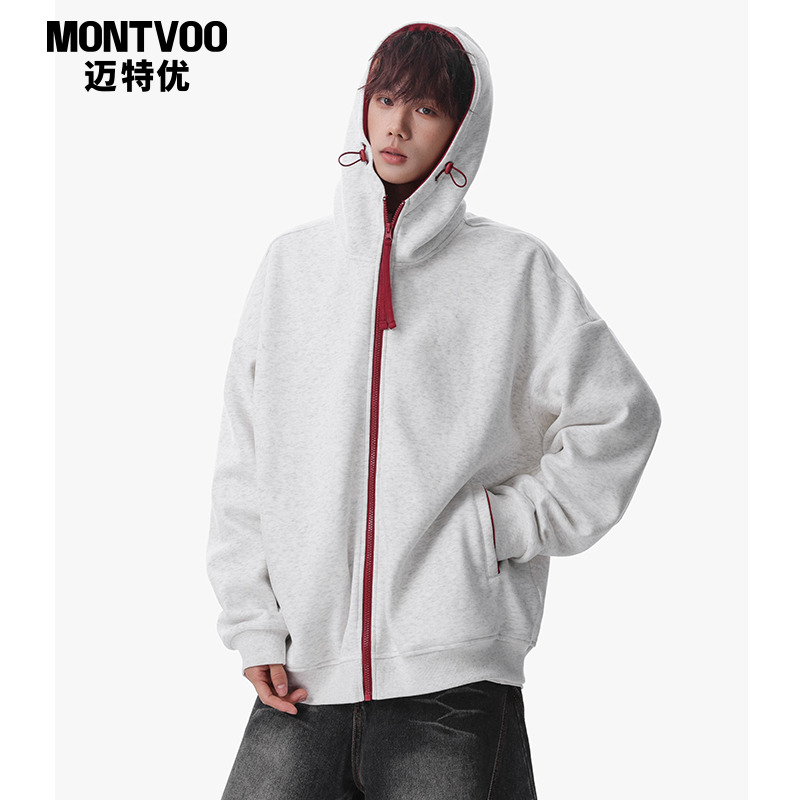 【潮流穿搭】撞色加绒开衫卫衣