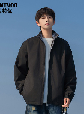 迈特优双面穿外套男女款2025新款立领休闲春秋季格纹行政痞帅夹克