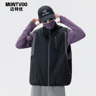 迈特优山系户外机能风立领棉马甲男女宽松休闲拼色棉服拉链短外套