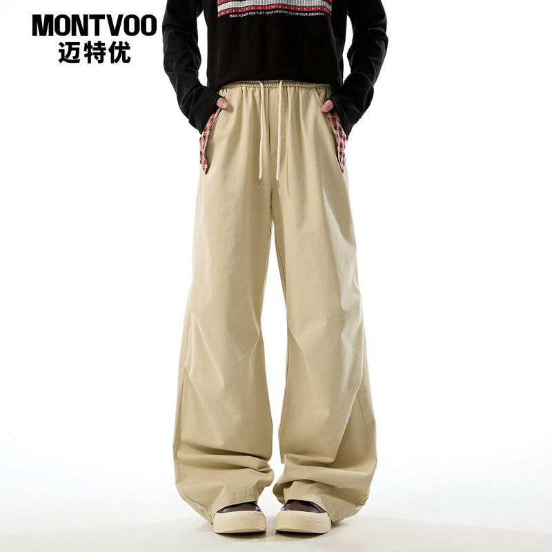 迈特优美式宽松纯棉褶皱卫裤男款春季工装重磅弯刀空气层休闲裤子,男装,休闲裤,淘宝优惠券,粉丝福利购,淘宝优惠卷