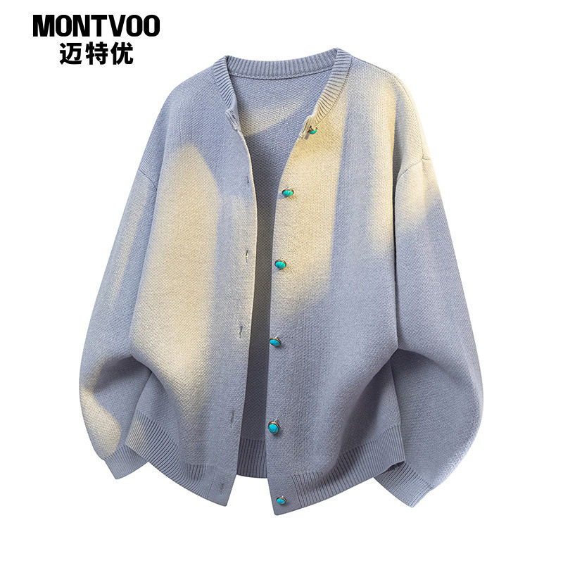 迈特优重磅开衫毛衣男冬季高街复古按扣外套美式宽松百搭休闲上衣