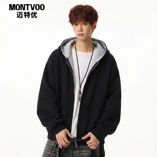 外套 双拉链撞色开衫 迈特优春秋美式 cleanfit连帽卫衣男女boxy短款
