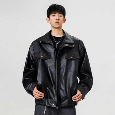 迈特优美式立领皮衣夹克外套男士