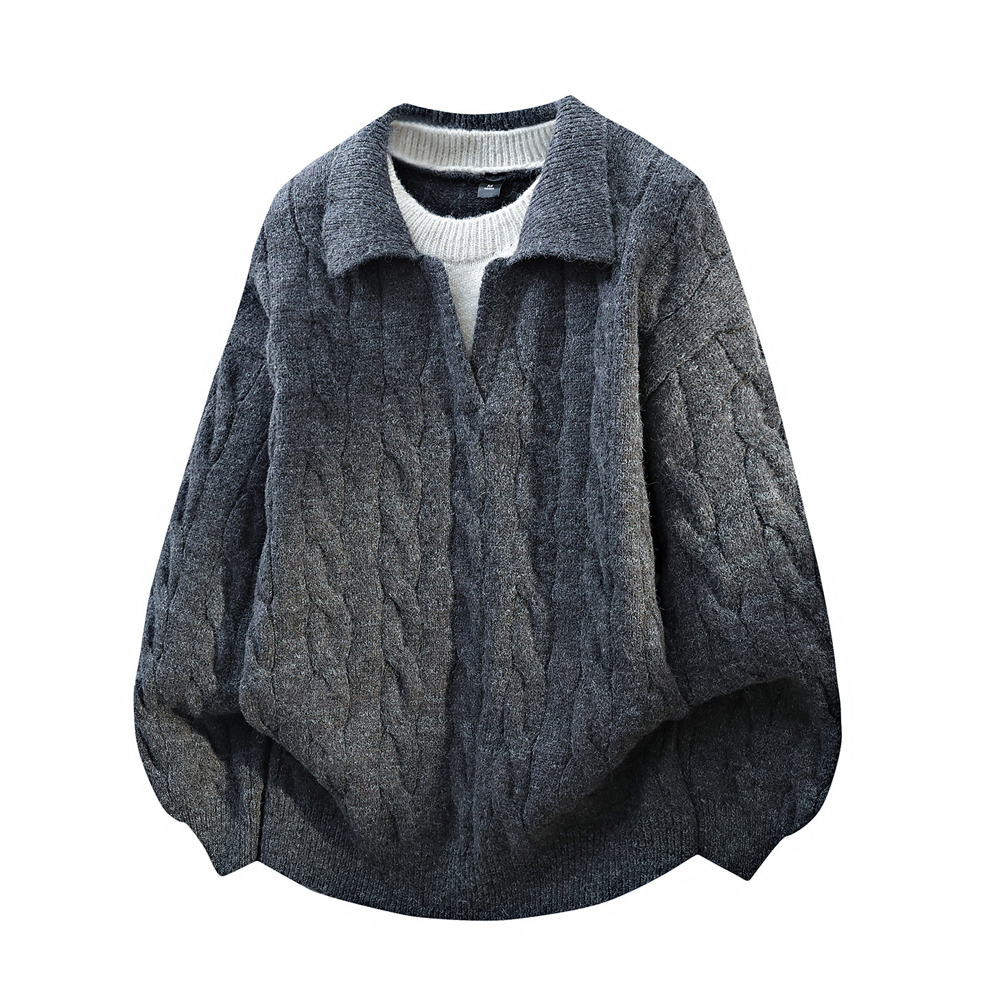 迈特优法式复古麻花假两件翻领毛衣男款秋冬季宽松慵懒针织衫上衣