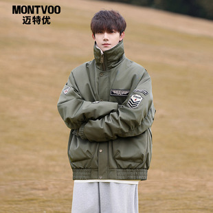 迈特优冬季羽绒服男女短款飞行夹克加厚棒球服机能风工装潮牌外套