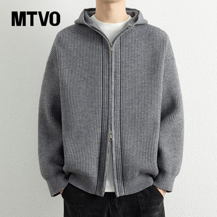 MTVO迈特优秋冬款复古慵懒风针织衫男女cleanfit连帽毛衣开衫外套