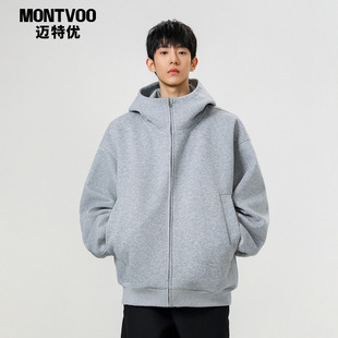 迈特优美式重磅开衫卫衣男女款春秋cleanfit潮牌宽松百搭情侣外套