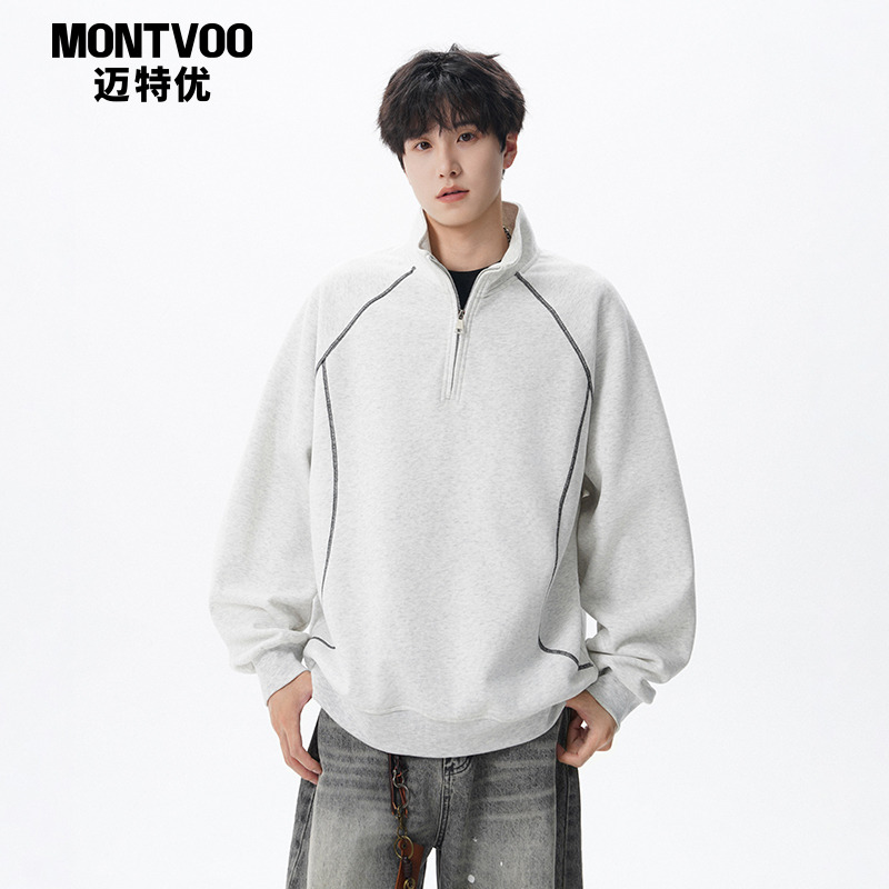 【美式半拉链】解构设计感卫衣男