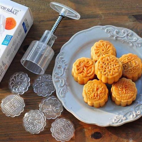 french baked crystal round snowy moon cake mold hand-pressed