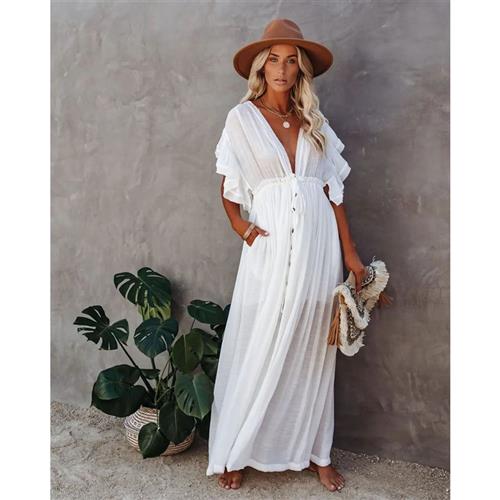 Long Kimono Cardigans for Women Open Front Button Down ver U
