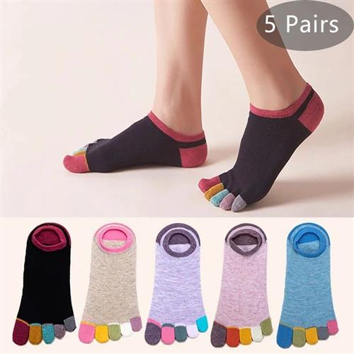 5 Pairs Spring No Show Toes?socks Pure Cotton Colorful Cute