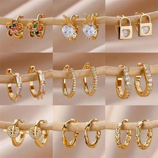 Polygon Steel Women Stainless For Hoop Zircon Earr1 Earrings