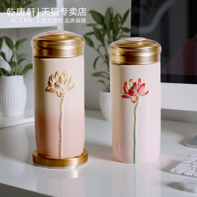 乾唐轩活瓷杯清心福莲高颜值双层陶瓷水杯新款荷花莲花杯子女茶杯