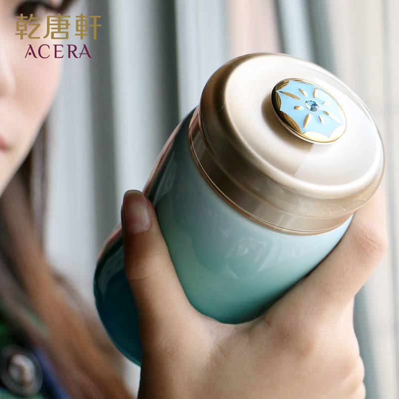 乾唐轩活瓷吉星快乐甜心随身杯鎏金带钻单层带盖陶瓷水杯子女便携