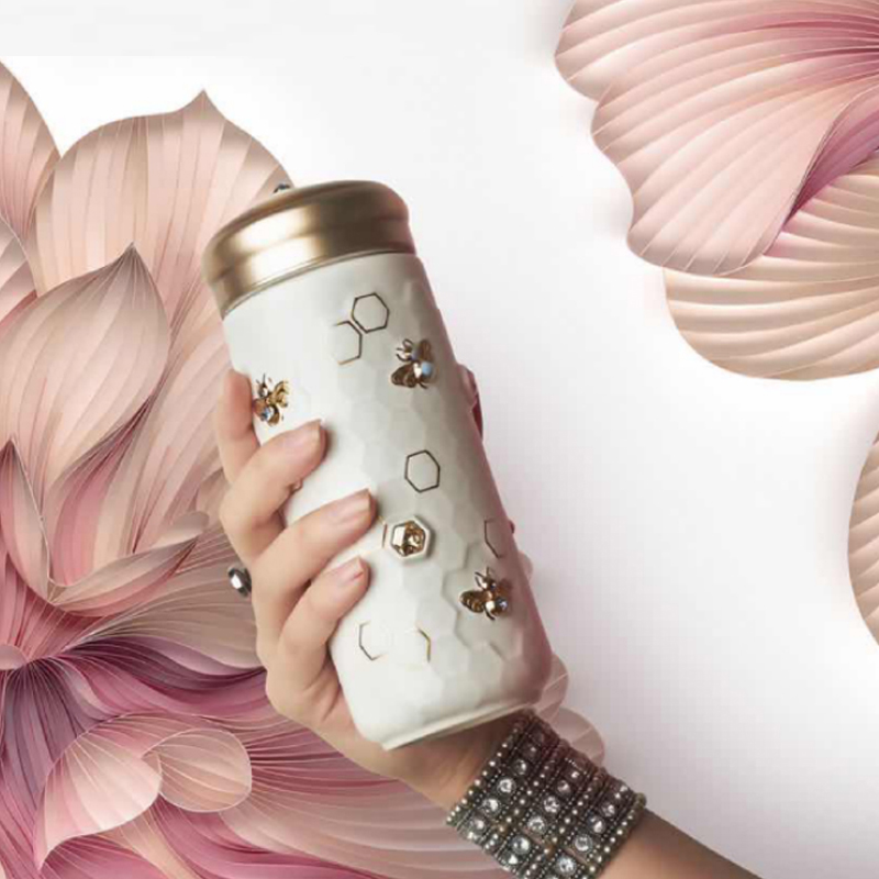 乾唐轩活瓷杯吉星大丰收带钻蜂鸟陶瓷随行带盖送礼定制精致水杯子