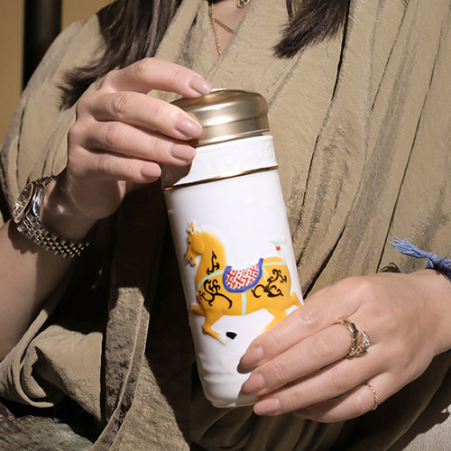 活瓷杯乾唐轩中式水杯陶瓷杯鎏金皇家骏马男士礼物定制送领导轻奢 - 封面