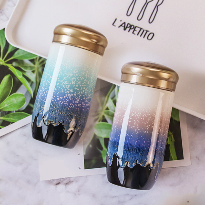 乾唐轩活瓷中圆融雪晶随身杯创意便携陶瓷水杯子男女情侣官方授权