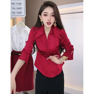2026秋季御姐时尚简约百搭高级感缎面衬衫法式设计感宽松时尚衬衣