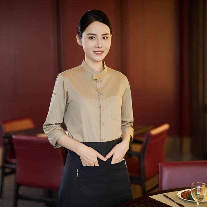 酒店餐饮服务作服长袖秋冬装餐厅火锅烧烤饭店装定制员工工装高档