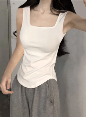 方领小吊带背心女打底衫2026夏季新款内搭不规则设计感白色上衣潮
