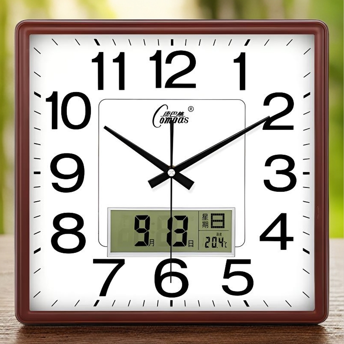 康巴丝红色挂钟客厅静音自动对时