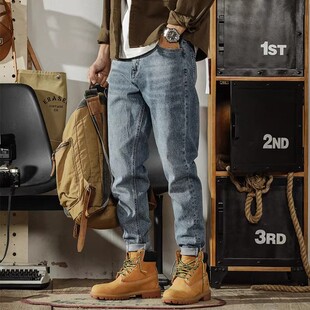 大码美式浅蓝色牛仔裤男款宽松弹力潮牌春秋新款休闲裤子男士长裤