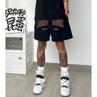 ins潮流百搭宽松五分裤 大码 男夏季 休闲字母印花运动短裤 300斤美式