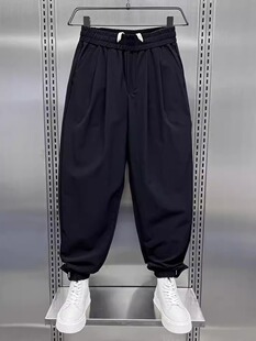 大码300斤夏季薄款速干冰丝宽松束脚裤男美式复古垂感哈伦九分裤2