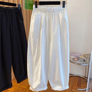 大码300斤今年流行的白色休闲裤男女夏季薄款速干宽松灯笼裤长裤2