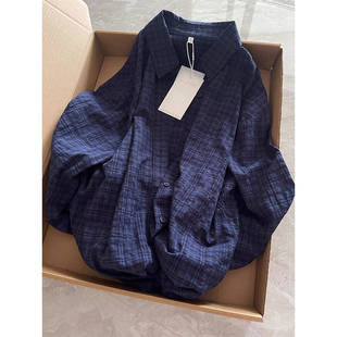 宽松慵懒风长袖 大码 男女夏季 复古格子防晒衬衫 衬衣上衣2 300斤法式