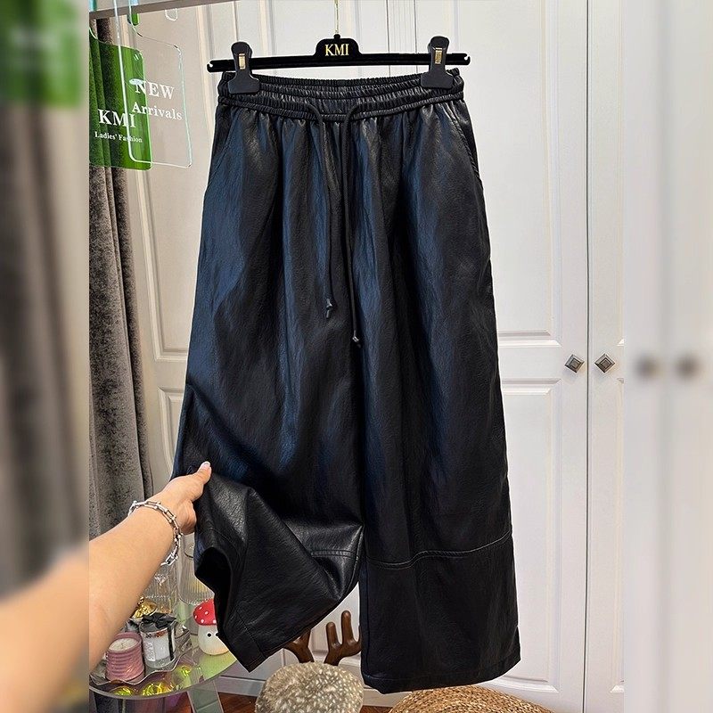 大码300斤黑色抽绳皮裤男女秋冬高腰显瘦九分弯刀宽松直简阔腿裤2,男装,休闲裤,淘宝优惠券,粉丝福利购,淘宝优惠卷